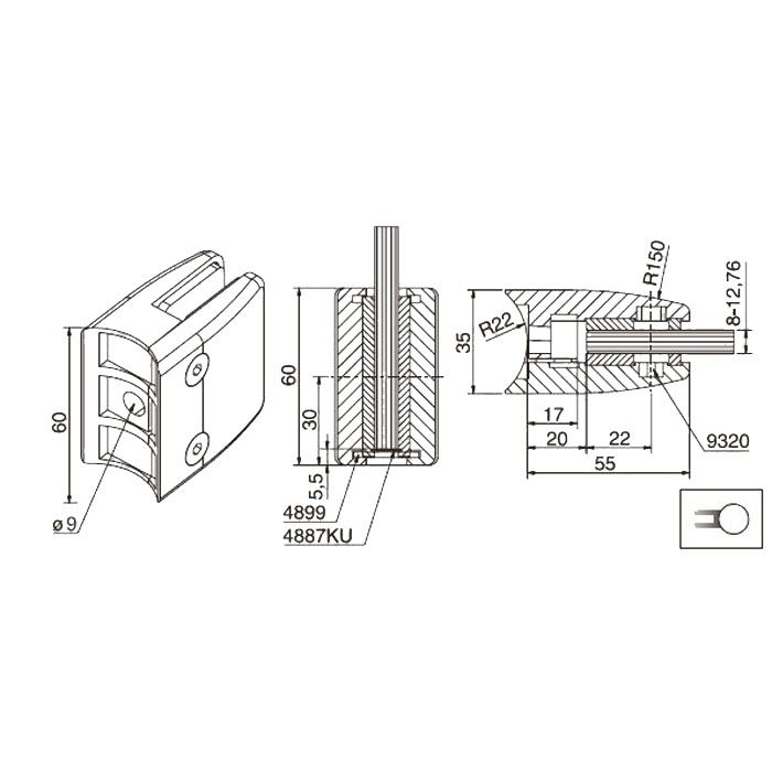 Glasklem Type E, buis montage 14EB-15