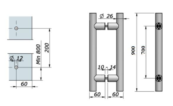 Aluminium T-greep paarsgewijs 900/700