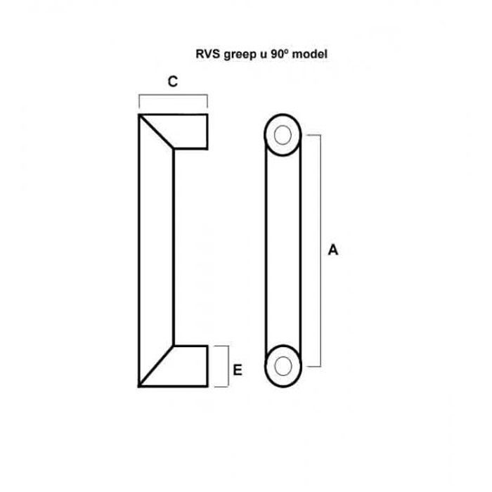 U-greep 38mm – 90 graden hoek – lengte 301-600mm